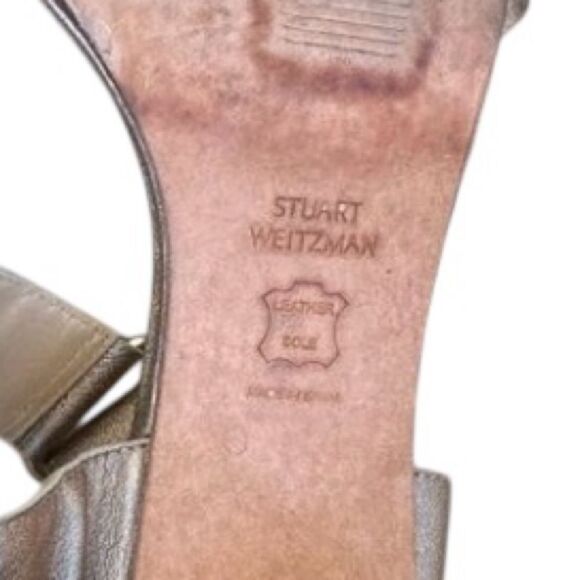 Stuart Weitzman Metallic Gold Broadband Leather Open Toe Sandals Sz 8.5 EUC!